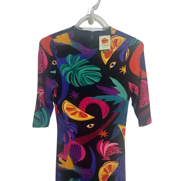 Farm Rio Mystic Jungle Dress 3/4 Length Sleeve Bodycon Size XS  Zipper Back - Picture 13 of 13